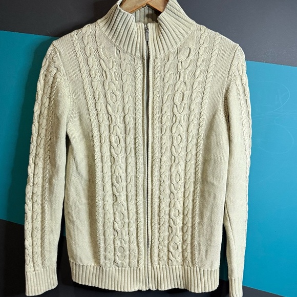 L.L. Bean Green Cable Knit Cardigan Sweater - Picture 1 of 7